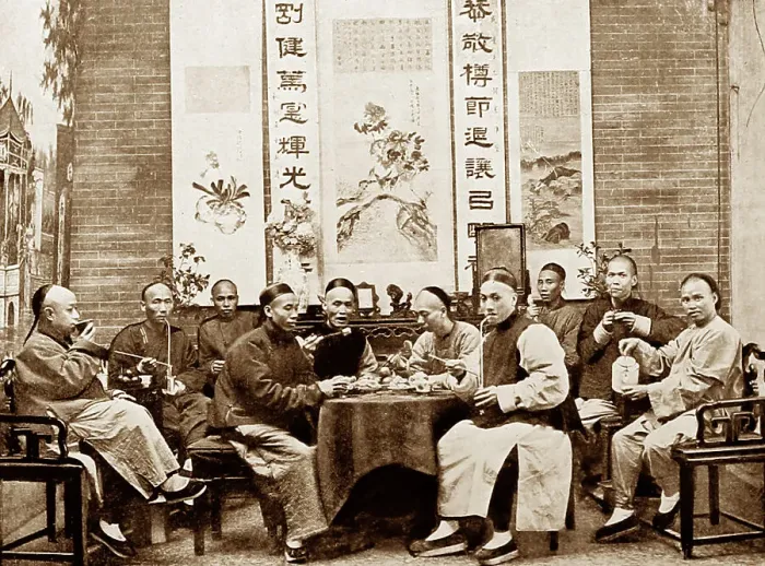 Framed Print : Taking tea, China, early 1900s Framed Print : Taking tea, China, early 1900s