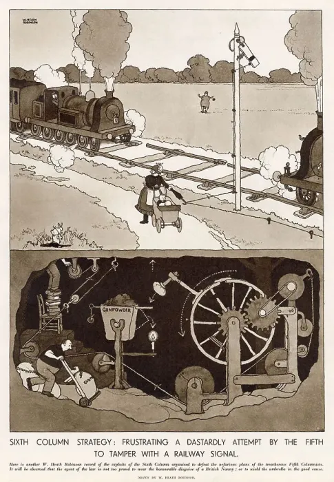 Framed Print : Tamper with a Railway Signal by William Heath Robinson Framed Print : Tamper with a Railway Signal by William Heath Robinson