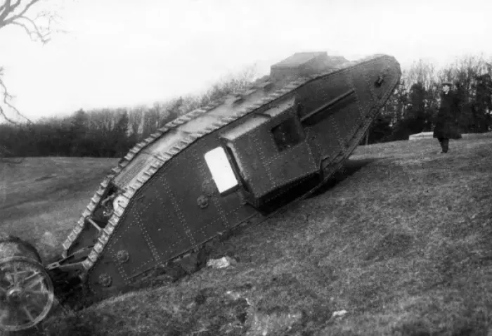 Framed Print : Tank climbing a steep slope, Lincoln, WW1 Framed Print : Tank climbing a steep slope, Lincoln, WW1