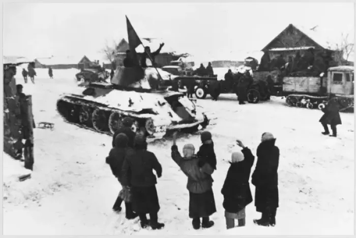 Framed Print : Tank Liberates Village Framed Print : Tank Liberates Village