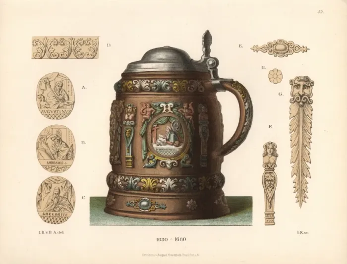 Framed Print : Tankard from the mid-17th century with Christian Framed Print : Tankard from the mid-17th century with Christian