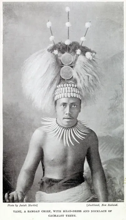 Framed Print : Tanu, a Samoan chief wearing a necklace of cachalot teeth Framed Print : Tanu, a Samoan chief wearing a necklace of cachalot teeth
