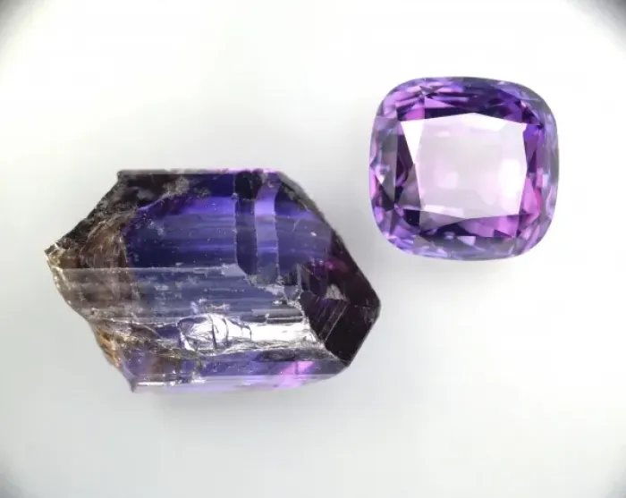 Framed Print : Tanzanite crystal and cut stone Framed Print : Tanzanite crystal and cut stone