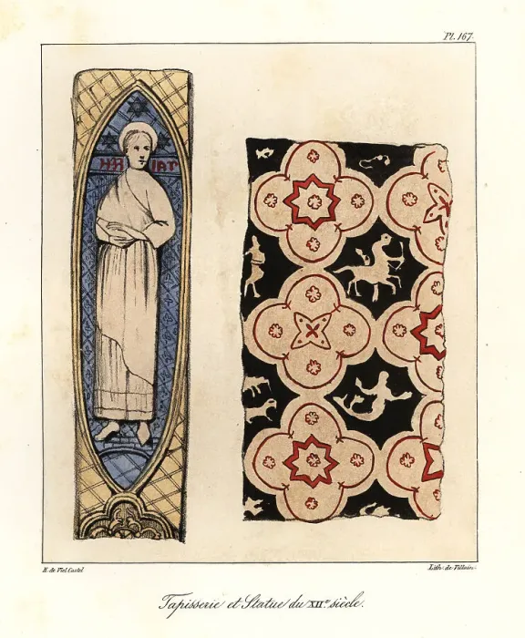 Framed Print : Tapestry and statue of the 12th century Framed Print : Tapestry and statue of the 12th century