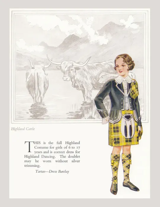 Framed Print : Tartan Barclay, standing in front of highland cattle. Artist: Anon. Date: circa 1930 Framed Print : Tartan Barclay, standing in front of highland cattle. Artist: Anon. Date: circa 1930