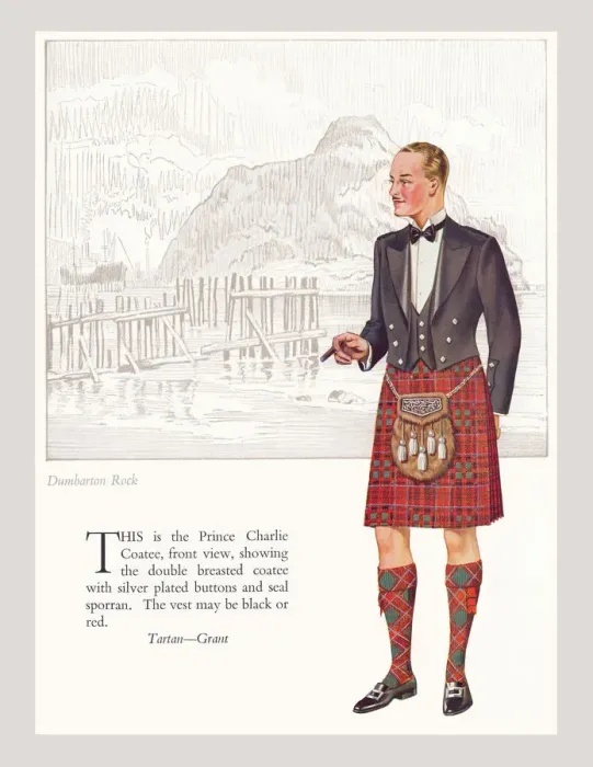 Framed Print : Tartan Grant, standing in front of Dumbarton rock. Artist: Anon. Date: circa 1930 Framed Print : Tartan Grant, standing in front of Dumbarton rock. Artist: Anon. Date: circa 1930