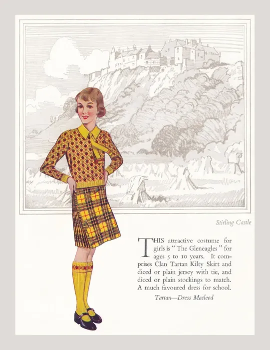 Framed Print : Tartan Dress Macleod, standing in front of Stirling Castle. Artist: Anon. Date: circa 1930 Framed Print : Tartan Dress Macleod, standing in front of Stirling Castle. Artist: Anon. Date: circa 1930