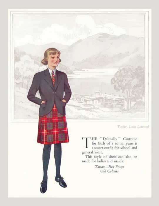Framed Print : Tartan Red Fraser (Old colours), standing in front of Tarbet, Loch Lomond.Date: circa 1930 Framed Print : Tartan Red Fraser (Old colours), standing in front of Tarbet, Loch Lomond.Date: circa 1930