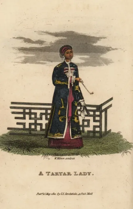 Framed Print : Tartar lady walking on a terrace, Qing Dynasty Framed Print : Tartar lady walking on a terrace, Qing Dynasty