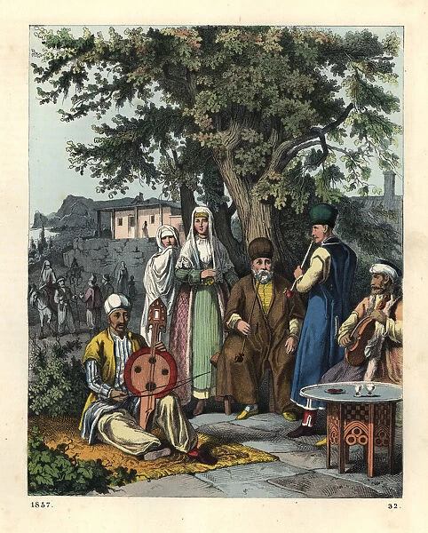 Tatar musicians in a Crimean town square, mid 19th century