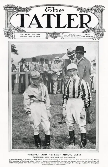 Framed Print : Tatler cover - jockey Steve Donoghue & son Front cover of The Tatler featuring Framed Print : Tatler cover - jockey Steve Donoghue & son Front cover of The Tatler featuring