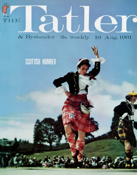 Framed Print : Tatler Front Cover - Photo of Scottish sword dancer Connie Urquhart wearing Menzies red tartan, and dancing at the Comrie Highland Gathering Framed Print : Tatler Front Cover - Photo of Scottish sword dancer Connie Urquhart wearing Menzies red tartan, and dancing at the Comrie Highland Gathering