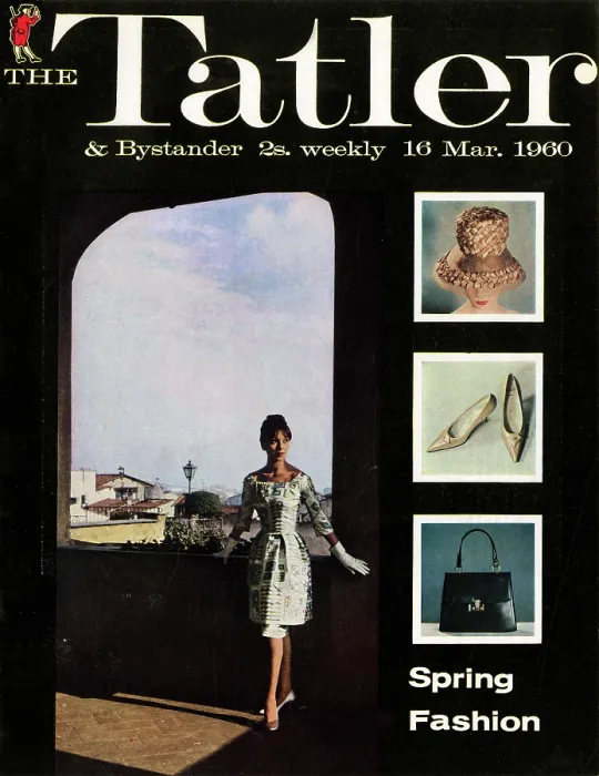 Framed Print : Tatler Front Cover - Photograph by Michael Dunne of a model standing in an archway, wearing a patterned tunic dress of pure silk, on a black background Framed Print : Tatler Front Cover - Photograph by Michael Dunne of a model standing in an archway, wearing a patterned tunic dress of pure silk, on a black background
