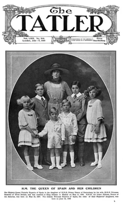 Framed Print : Tatler cover - Queen Ena of Spain and her children Framed Print : Tatler cover - Queen Ena of Spain and her children