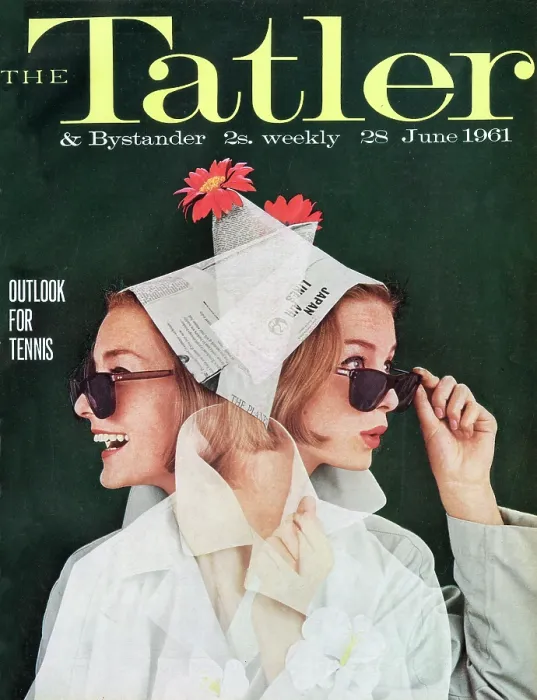 Framed Print : Tatler Front Cover - Two semi-opaque photos of the same woman are imposed over each other, to give the impression that she is looking back and forth at a tennis match Framed Print : Tatler Front Cover - Two semi-opaque photos of the same woman are imposed over each other, to give the impression that she is looking back and forth at a tennis match
