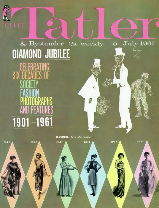 Framed Print : Tatler Front Cover - White illustration on a dark green background, of two men in top hats and suits, with a man in ragged clothes standing behind them Framed Print : Tatler Front Cover - White illustration on a dark green background, of two men in top hats and suits, with a man in ragged clothes standing behind them