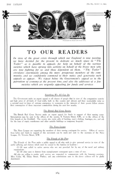 Framed Print : Tatler letter to its readers, outbreak of First World War Framed Print : Tatler letter to its readers, outbreak of First World War