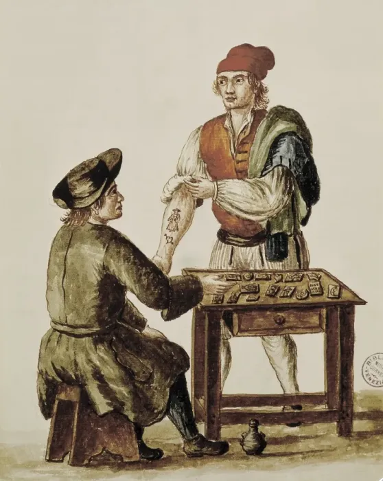 Framed Print : The Tattoo, illustration by Gravenbroch. Watercolour Framed Print : The Tattoo, illustration by Gravenbroch. Watercolour