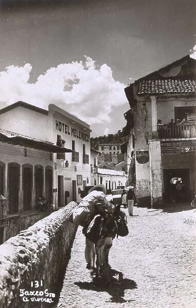 Taxco, Mexico - pack mule and Hotel Melendez