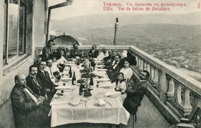 Framed Print : Tbilisi - Lunch on the Balcony of the Funicular Railway Stat Framed Print : Tbilisi - Lunch on the Balcony of the Funicular Railway Stat