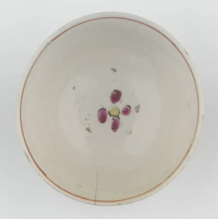 Framed Print : Tea bowl. Salt-glazed stoneware bowl with overglaze enamel decoration of flowers in pink Framed Print : Tea bowl. Salt-glazed stoneware bowl with overglaze enamel decoration of flowers in pink