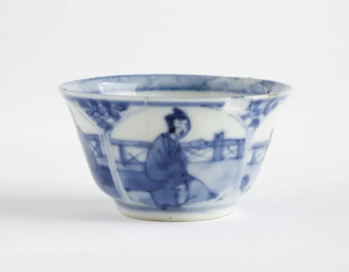 Framed Print : Tea bowl. Porcelain tea bowl decorated in underglaze blue with four petal-shaped Framed Print : Tea bowl. Porcelain tea bowl decorated in underglaze blue with four petal-shaped