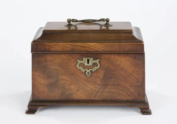 Framed Print : Tea caddy made from mahogany, containing three pewter canisters Framed Print : Tea caddy made from mahogany, containing three pewter canisters