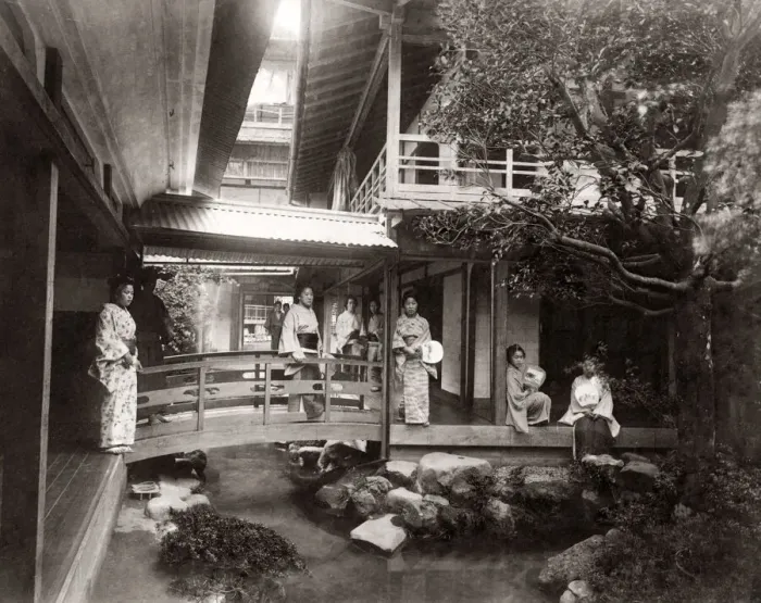 Framed Print : Tea house and geishas, Japan, c. 1880 s Framed Print : Tea house and geishas, Japan, c. 1880 s