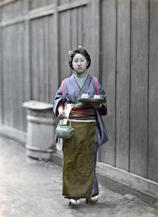 Framed Print : Tea house girl, Japan, circa 1870s Framed Print : Tea house girl, Japan, circa 1870s