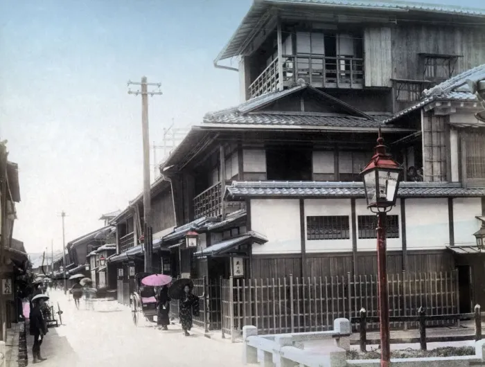 Framed Print : Tea house, Osaka, Japan, circa 1890s. Date: circa 1890s Framed Print : Tea house, Osaka, Japan, circa 1890s. Date: circa 1890s