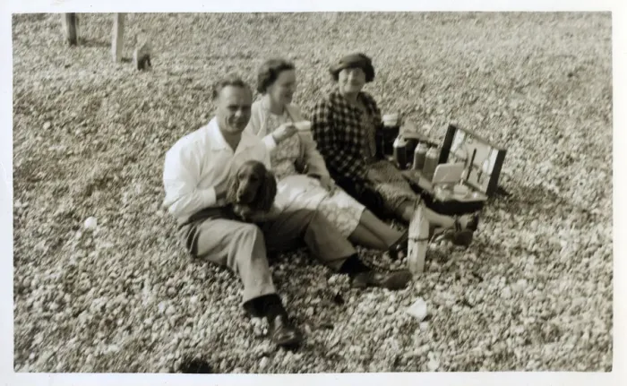 Framed Print : Tea on Overcombe beach near Weymouth, South Devon - served hot from a Thermos flask in a Framed Print : Tea on Overcombe beach near Weymouth, South Devon - served hot from a Thermos flask in a