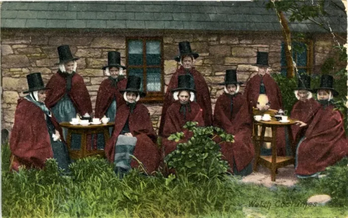 Framed Print : Tea Party of Women in Welsh Costumes Framed Print : Tea Party of Women in Welsh Costumes