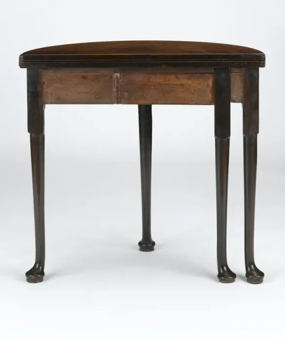 Framed Print : Tea table. Mahogany tea table with a folding half-round top, on turned Framed Print : Tea table. Mahogany tea table with a folding half-round top, on turned