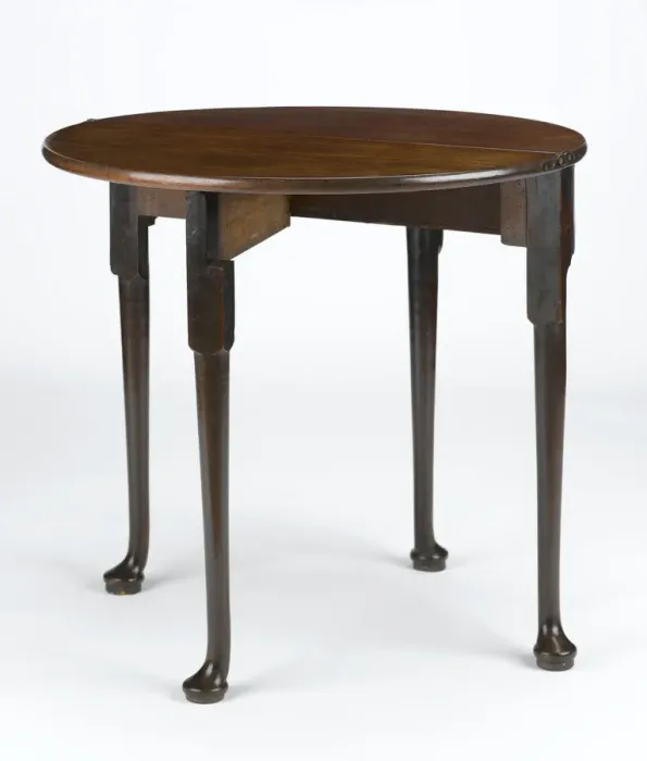 Framed Print : Tea table. Mahogany tea table with a folding half-round top, on turned Framed Print : Tea table. Mahogany tea table with a folding half-round top, on turned
