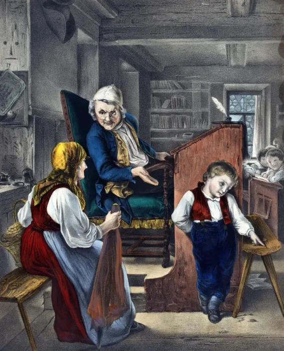 Framed Print : Teacher telling mother her son is good for nothing Framed Print : Teacher telling mother her son is good for nothing