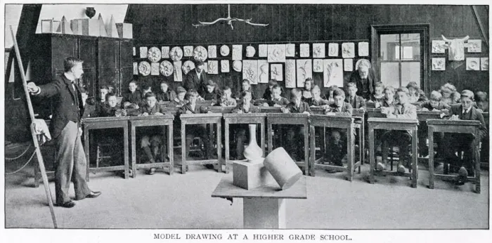 Framed Print : Teacher at the front of the class and two at the back, teaching a mixed class about model Framed Print : Teacher at the front of the class and two at the back, teaching a mixed class about model