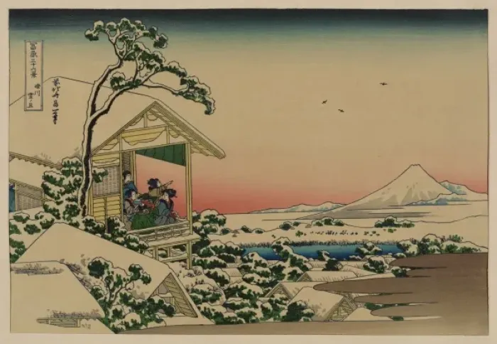 Framed Print : Teahouse at Koishikawa the morning after a snowfall Framed Print : Teahouse at Koishikawa the morning after a snowfall
