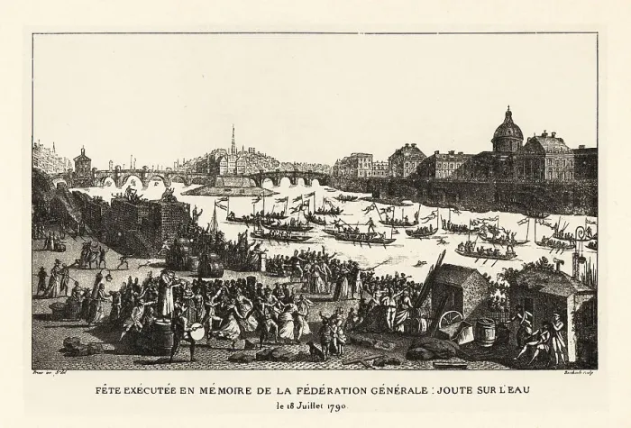Framed Print : Teams in boats jousting on the River Seine, Paris Framed Print : Teams in boats jousting on the River Seine, Paris