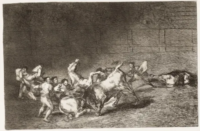 Framed Print : Two teams of picadors thrown one after the other by a single Framed Print : Two teams of picadors thrown one after the other by a single