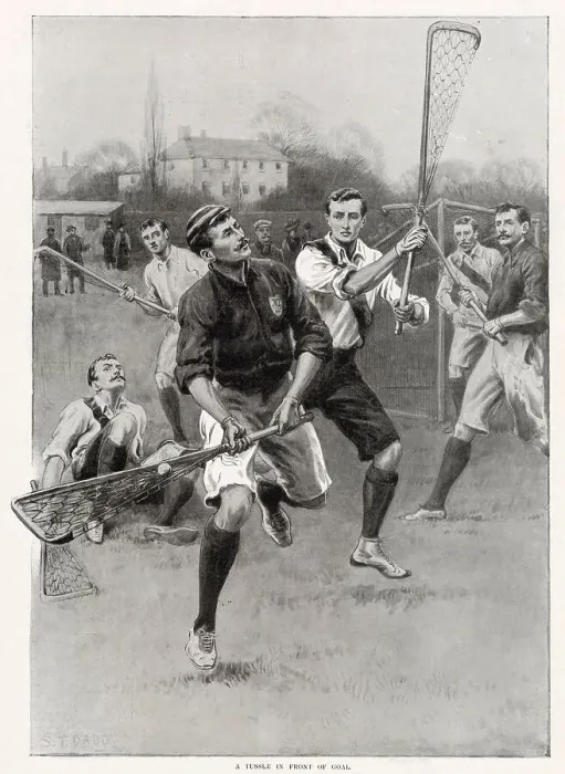 Framed Print : Two teams playing a friendly game of lacrosse. Date: 1902 Framed Print : Two teams playing a friendly game of lacrosse. Date: 1902