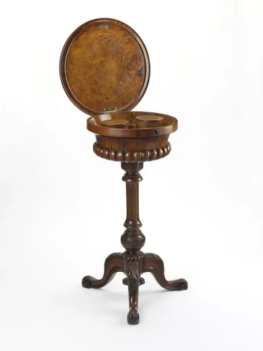Framed Print : Teapoy. Walnut teapoy with a carved tripod foot Framed Print : Teapoy. Walnut teapoy with a carved tripod foot