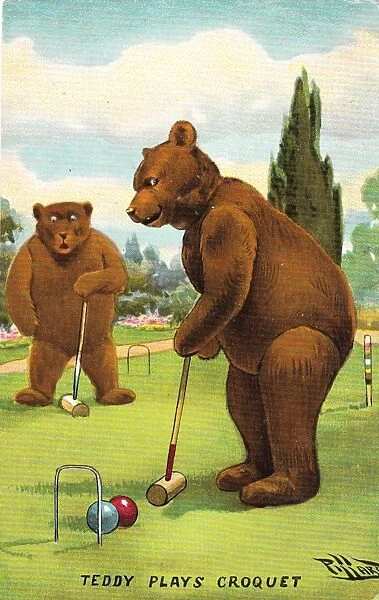 Teddy bear playing croquet