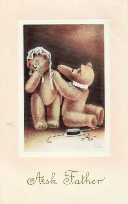 Framed Print : Teddy bear proposal on a postcard Framed Print : Teddy bear proposal on a postcard