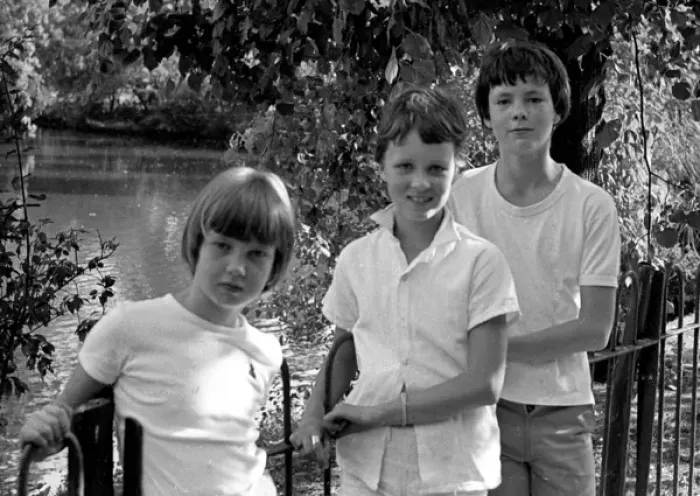 Framed Print : Three teenage children, a brother and his two sisters