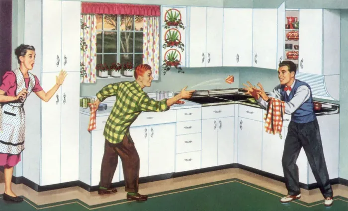Framed Print : Teens Help with Dishes Date: 1948 Framed Print : Teens Help with Dishes Date: 1948