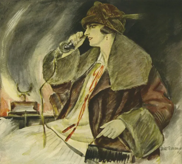 Framed Print : Telephone. Smart woman in coat and cloche hat speaking on telephone Framed Print : Telephone. Smart woman in coat and cloche hat speaking on telephone