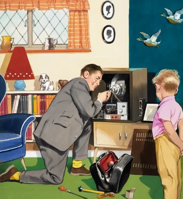 Framed Print : Television Repair Man Framed Print : Television Repair Man