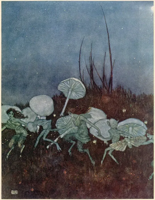 Framed Print : The Tempest by William Shakespeare. Act V, scene I. Prospero: You demi-puppets that by moonshine do the green sour ringlets make. Illustration by Edmund Dulac. Date: 1908 Framed Print : The Tempest by William Shakespeare. Act V, scene I. Prospero: You demi-puppets that by moonshine do the green sour ringlets make. Illustration by Edmund Dulac. Date: 1908
