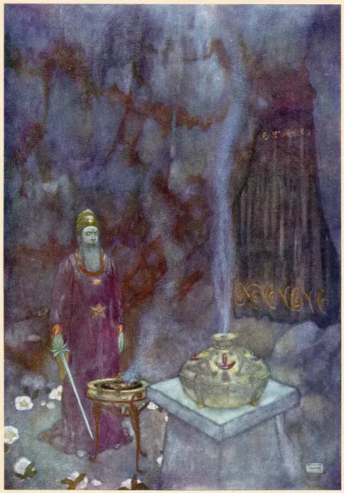 Framed Print : The Tempest by William Shakespeare. Act V, scene I. Prospero: Graves at my command have waked their sleepers. Illustration by Edmund Dulac. Date: 1908 Framed Print : The Tempest by William Shakespeare. Act V, scene I. Prospero: Graves at my command have waked their sleepers. Illustration by Edmund Dulac. Date: 1908