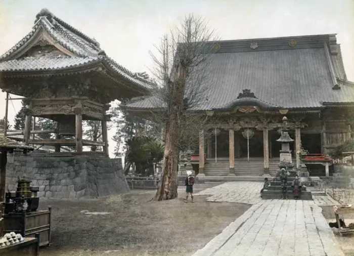 Framed Print : Temple and bell, Kawasaki, Japan, circa 1880s Framed Print : Temple and bell, Kawasaki, Japan, circa 1880s